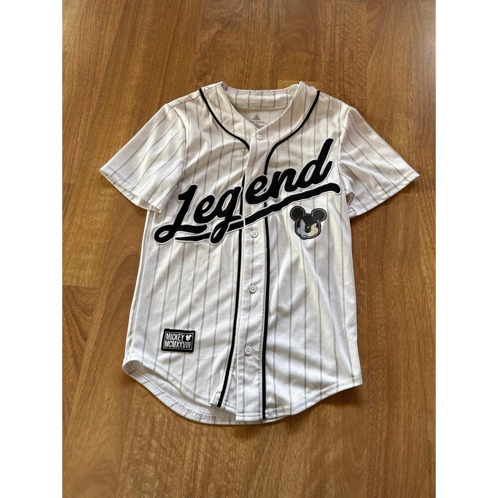 DISNEY Hologram Mickey Mouse pinstripe Legend button up Jersey